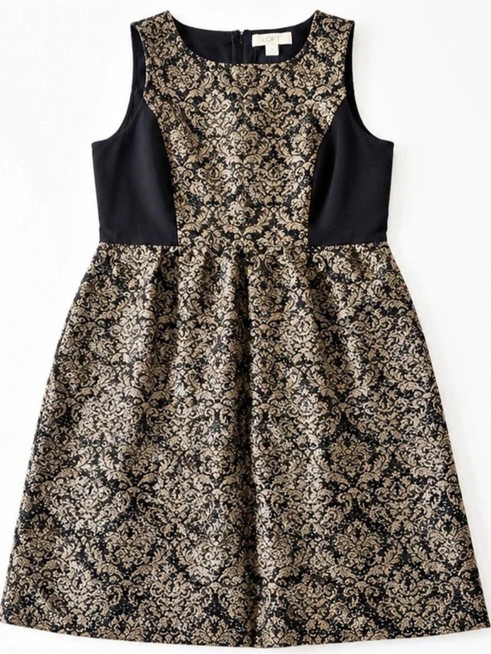 Ann Taylor LOFT Floral Brocade Midi Dress in Black & Gold Size 10 NWT